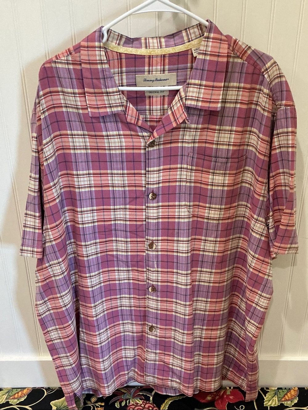 Tommy Bahama Pink and Purple Plaid Short-Sleeve Button Shirt
